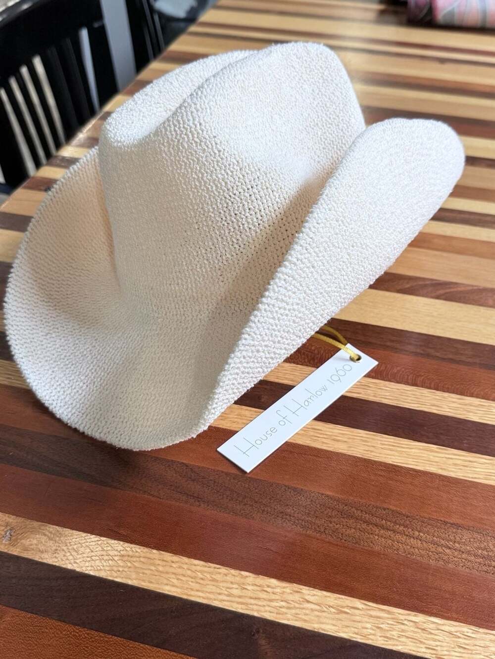 House of Harlow 1960 White Polyester Textured Cowboy Western Hat O/S